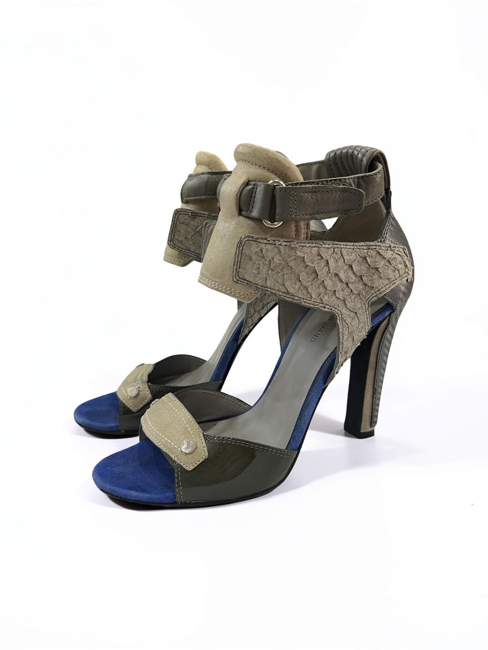 Alexander Wang “Chloe” Python Blue Suede Ankle Cuff Heel